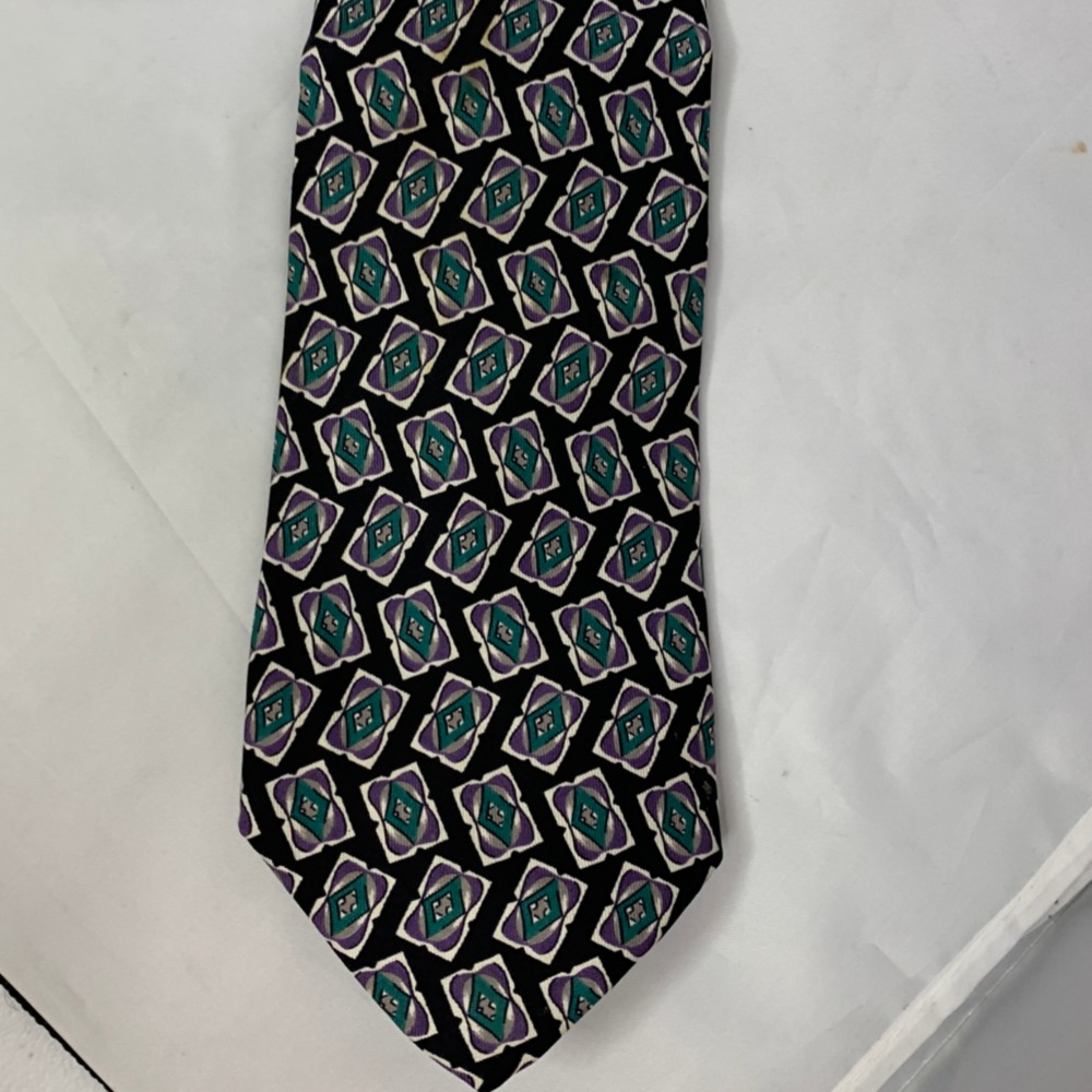 Robert Talbott Tie Black Green Purple Geometric‎